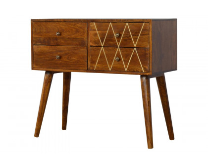 Artisan - Geometric Brass Inlay Console Table with 4 Drawers