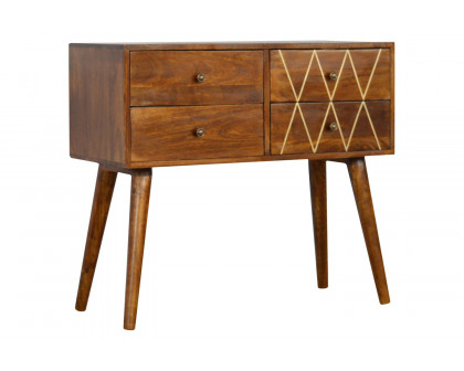 Artisan - Geometric Brass Inlay Console Table with 4 Drawers