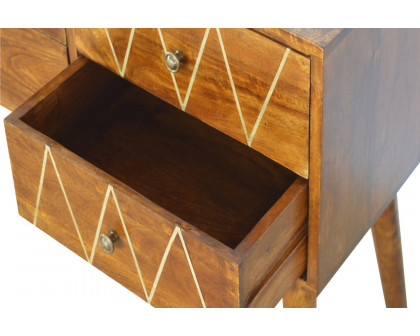 Artisan - Geometric Brass Inlay Console Table with 4 Drawers