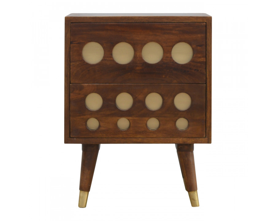 Artisan - Cut-Out Nightstand with 2 Drawers in Chestnut, Brass