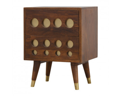 Artisan - Cut-Out Nightstand with 2 Drawers in Chestnut, Brass