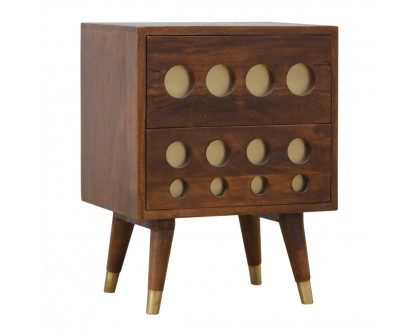 Artisan - Cut-Out Nightstand with 2 Drawers in Chestnut, Brass