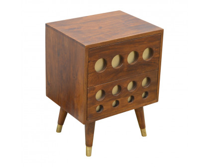 Artisan - Cut-Out Nightstand with 2 Drawers in Chestnut, Brass