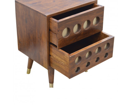 Artisan - Cut-Out Nightstand with 2 Drawers in Chestnut, Brass