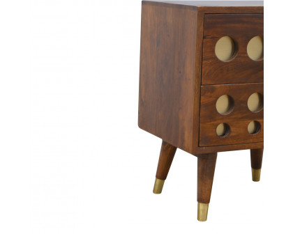 Artisan - Cut-Out Nightstand with 2 Drawers in Chestnut, Brass