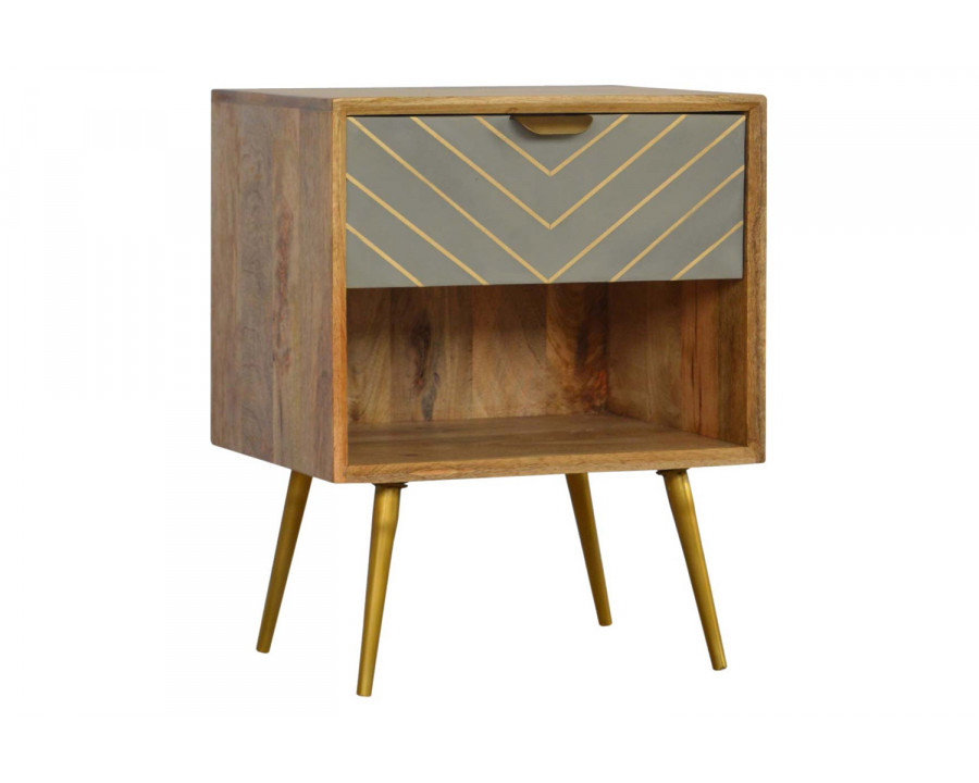 Artisan - Inlay Nightstand with Open Slot in Sleek Cement Brass