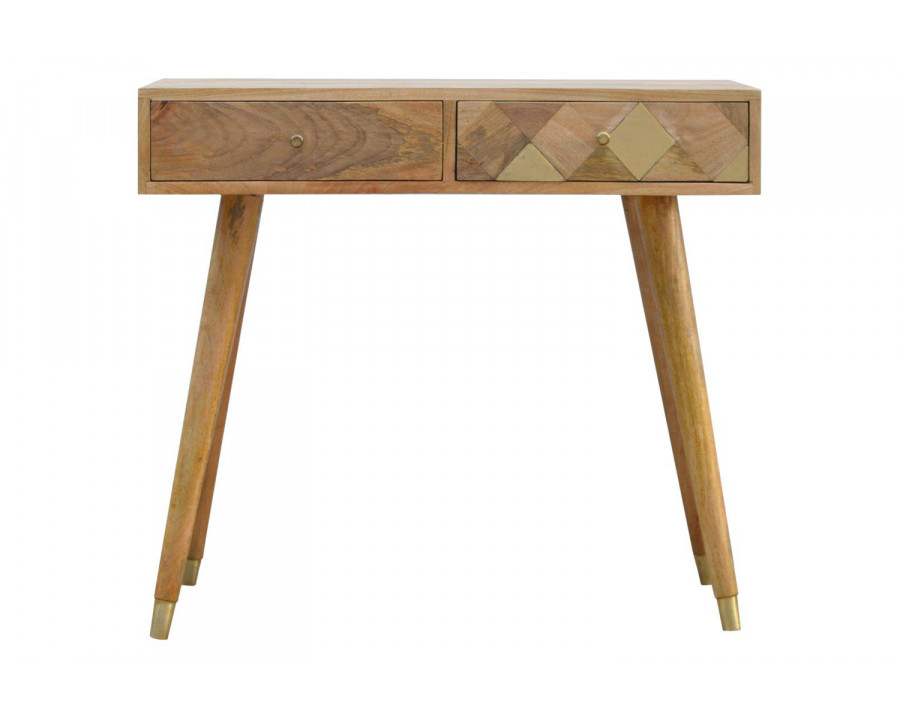 Artisan - Oak-ish Gold Brass Inlay Console Table