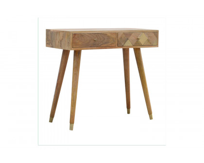 Artisan - Oak-ish Gold Brass Inlay Console Table