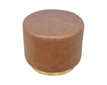 Artisan Footstool with Base - Brown, Buffalo Leather