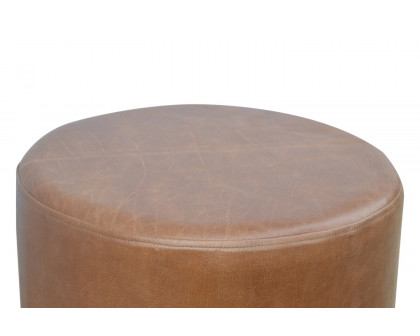 Artisan Footstool with Base - Brown, Buffalo Leather