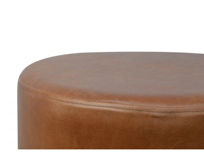 Artisan Footstool with Base - Brown, Buffalo Leather