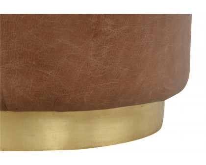 Artisan Footstool with Base - Brown, Buffalo Leather