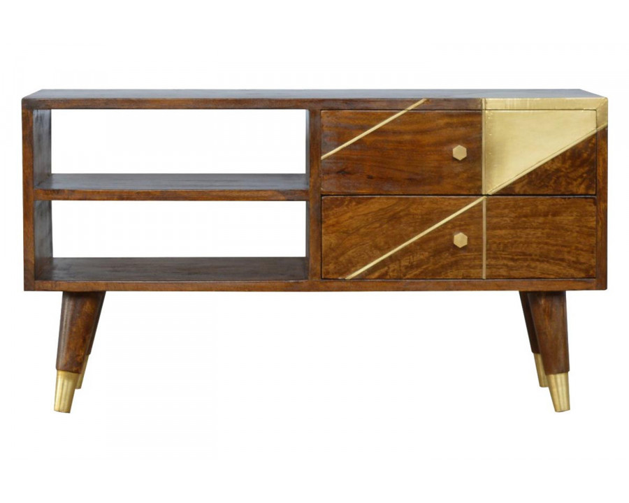 Artisan - Gold Geometric Media Unit in Chestnut