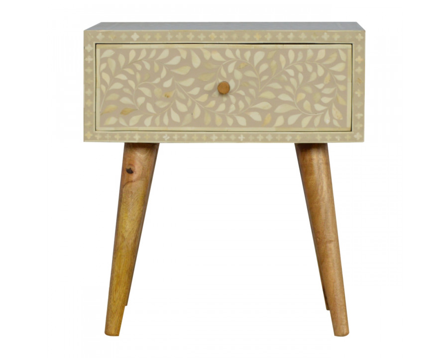 Artisan - Floral Bone Inlay Nightstand in Oak-Ish