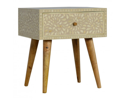 Artisan - Floral Bone Inlay Nightstand in Oak-Ish