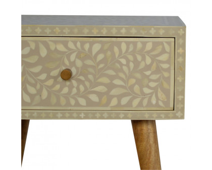 Artisan - Floral Bone Inlay Nightstand in Oak-Ish