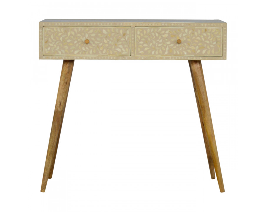 Artisan - Floral Bone Inlay Console Table in Oak-Ish