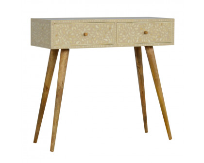 Artisan - Floral Bone Inlay Console Table in Oak-Ish