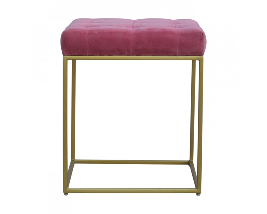 Artisan - Gold Base Footstool in Pink, Velvet