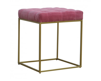 Artisan - Gold Base Footstool in Pink, Velvet