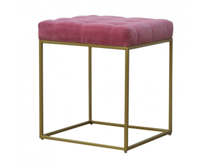 Artisan - Gold Base Footstool in Pink, Velvet