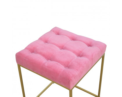 Artisan - Gold Base Footstool in Pink, Velvet