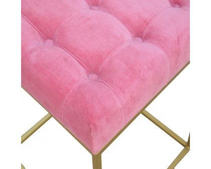 Artisan - Gold Base Footstool in Pink, Velvet