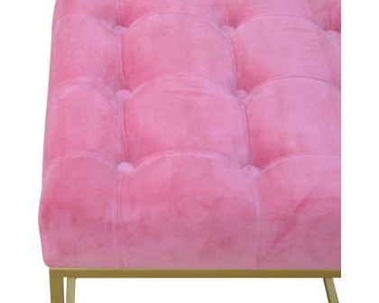 Artisan - Gold Base Footstool in Pink, Velvet