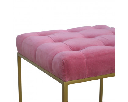 Artisan - Gold Base Footstool in Pink, Velvet