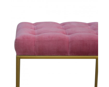 Artisan - Gold Base Footstool in Pink, Velvet