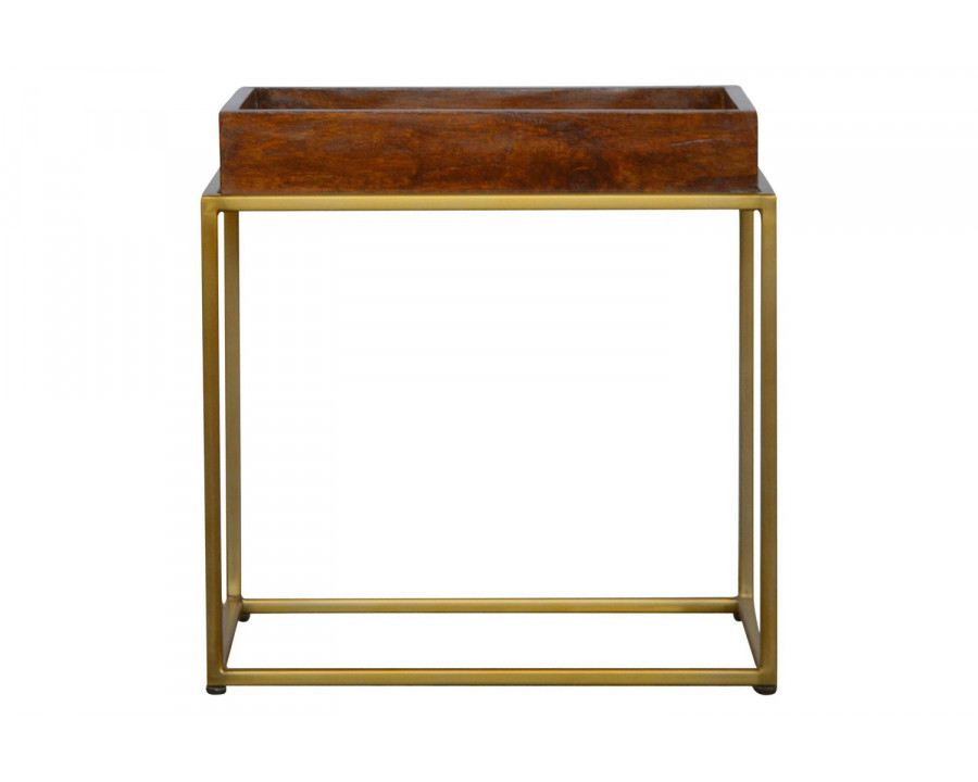 Artisan - Butler Tray Table with Gold Base in Chestnut