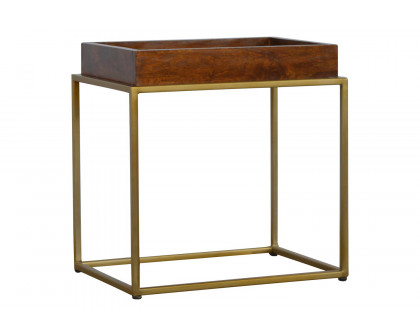 Artisan - Butler Tray Table with Gold Base in Chestnut