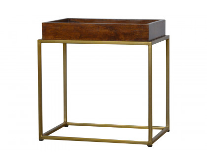 Artisan - Butler Tray Table with Gold Base in Chestnut