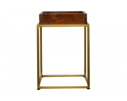 Artisan - Butler Tray Table with Gold Base in Chestnut