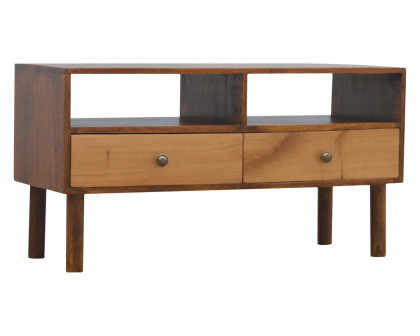 Artisan - Solid Wood Media Unit with 2 Open Slots and 2 Oak Wood Front Drawers