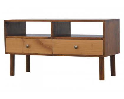 Artisan - Solid Wood Media Unit with 2 Open Slots and 2 Oak Wood Front Drawers