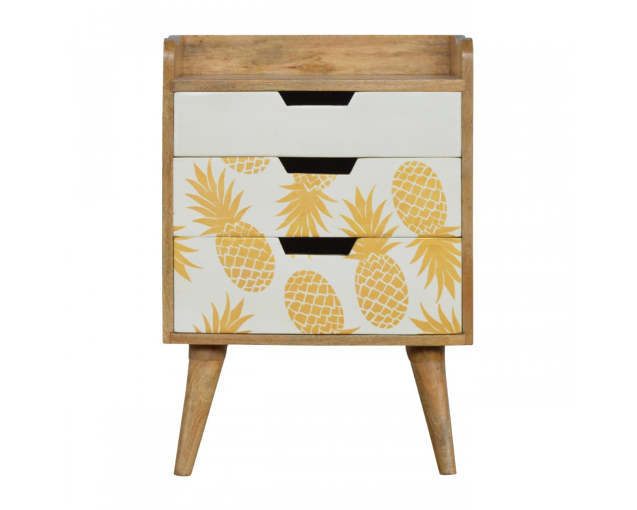 Artisan - Pineapple Screen Printed Nightstand in Oak-Ish