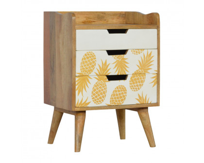 Artisan - Pineapple Screen Printed Nightstand in Oak-Ish