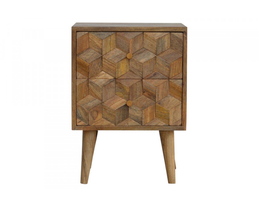 Artisan - Cube Carved Bedside with 2 Drawers