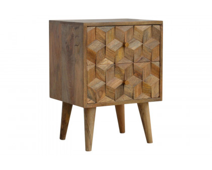 Artisan Cube Carved Bedside with 2 Drawers - Oak-ish