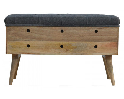 Artisan Diamond Carved Storage Hallway Bench - Oak-ish, With Gray Tweed Pad Seat