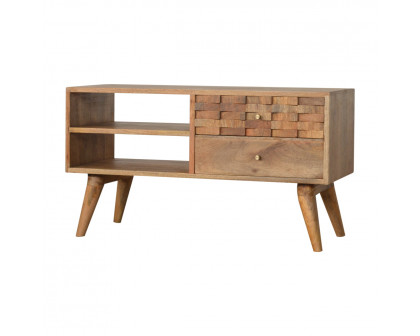 Artisan - Tile Carved TV Unit in Oak-Ish