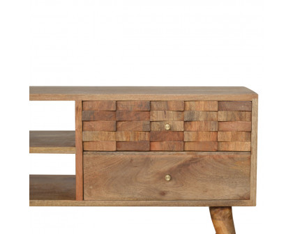 Artisan - Tile Carved TV Unit in Oak-Ish