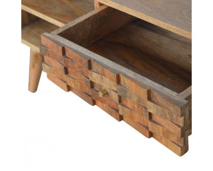 Artisan - Tile Carved TV Unit in Oak-Ish