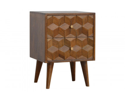 Artisan Cube Carved Bedside with 2 Drawers - Chestnut