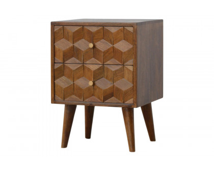 Artisan Cube Carved Bedside with 2 Drawers - Chestnut