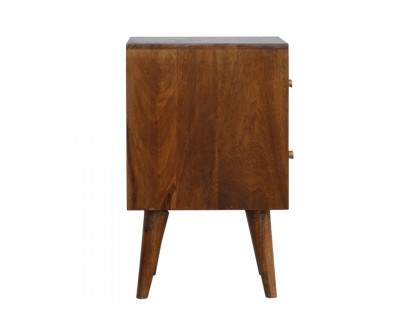 Artisan Cube Carved Bedside with 2 Drawers - Chestnut