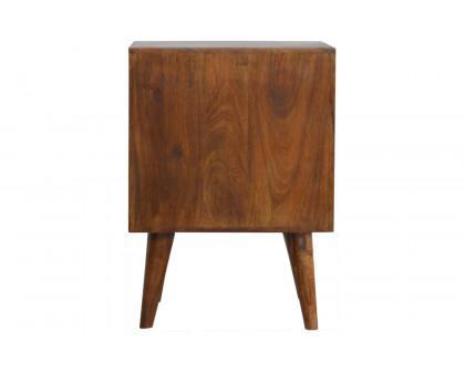 Artisan Cube Carved Bedside with 2 Drawers - Chestnut