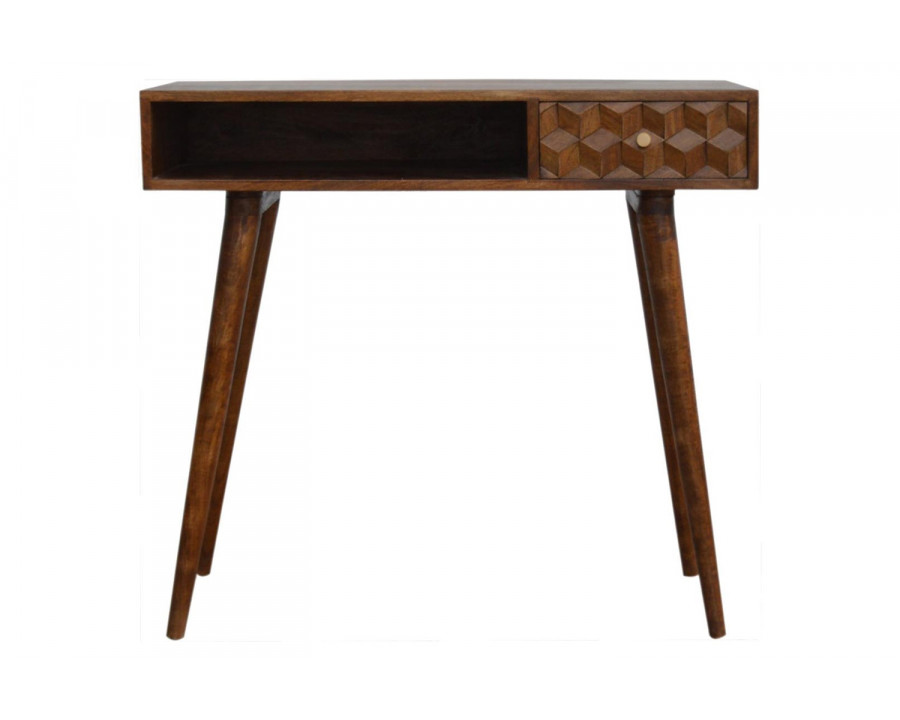 Artisan Cube Carved Writing Desk - Chestnut