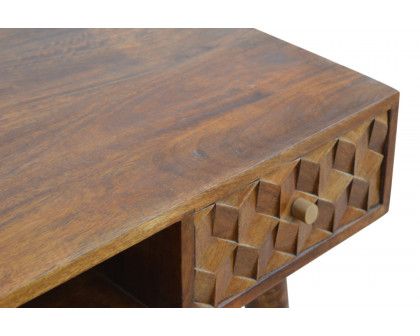 Artisan Cube Carved Writing Desk - Chestnut